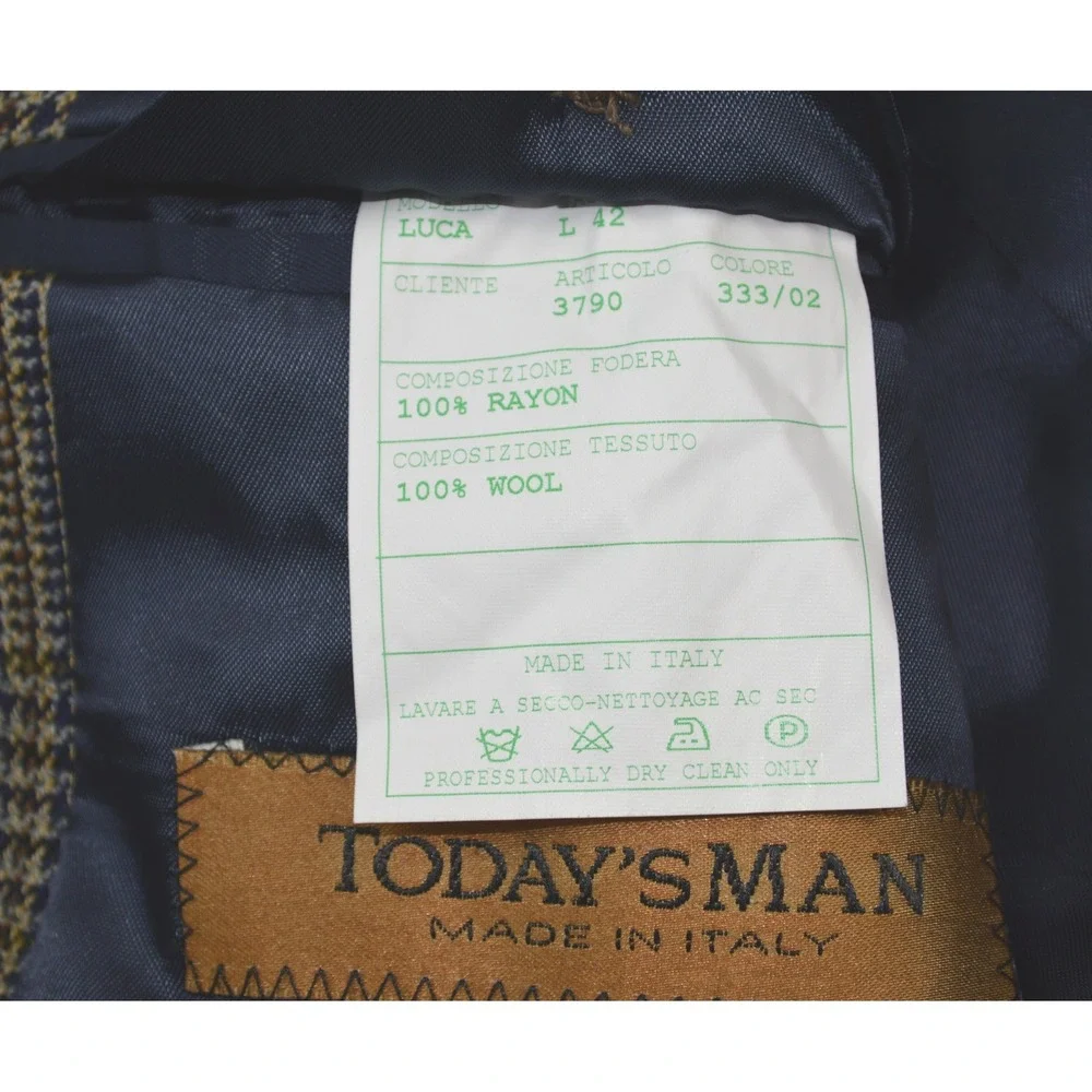 Todays Man Mens Size 42L Wool Plaid Blazer Sport Coat Jacket Made‎ in Italy